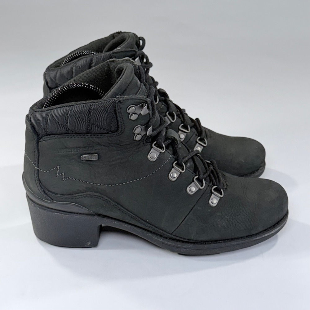 Merrell Chateau Boots Womens 9 Black Leather Waterproof Hiking Comfort Outdoor